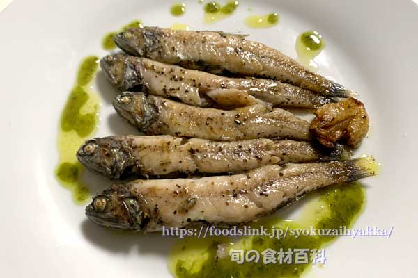 ハダカイワシのソテー・バジルソース